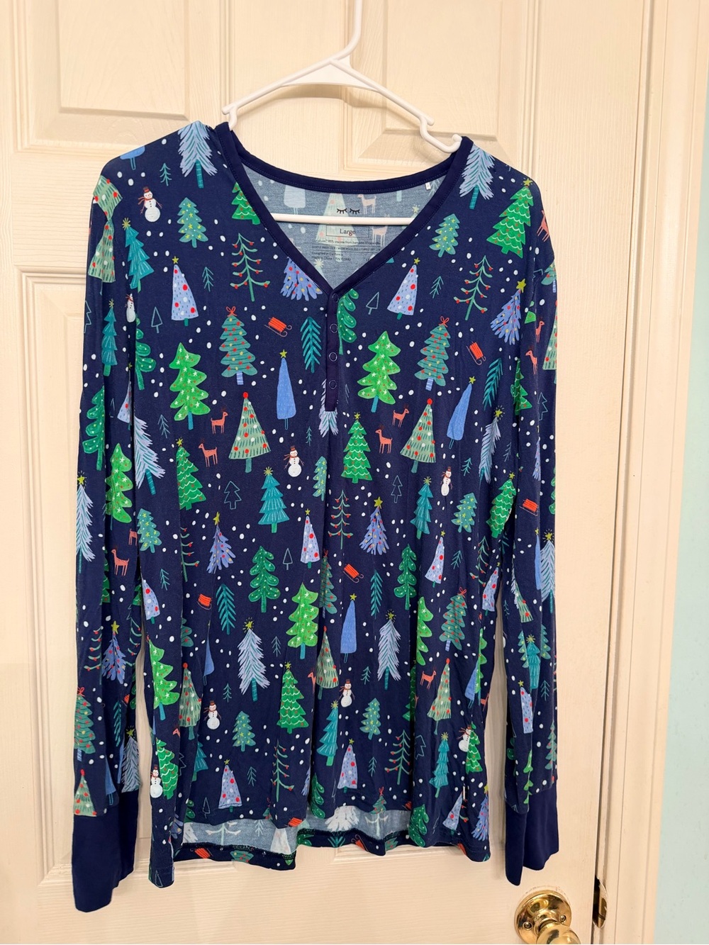 Little Sleepies Navy Blue Holiday Tree Print Women’s Pajama Top